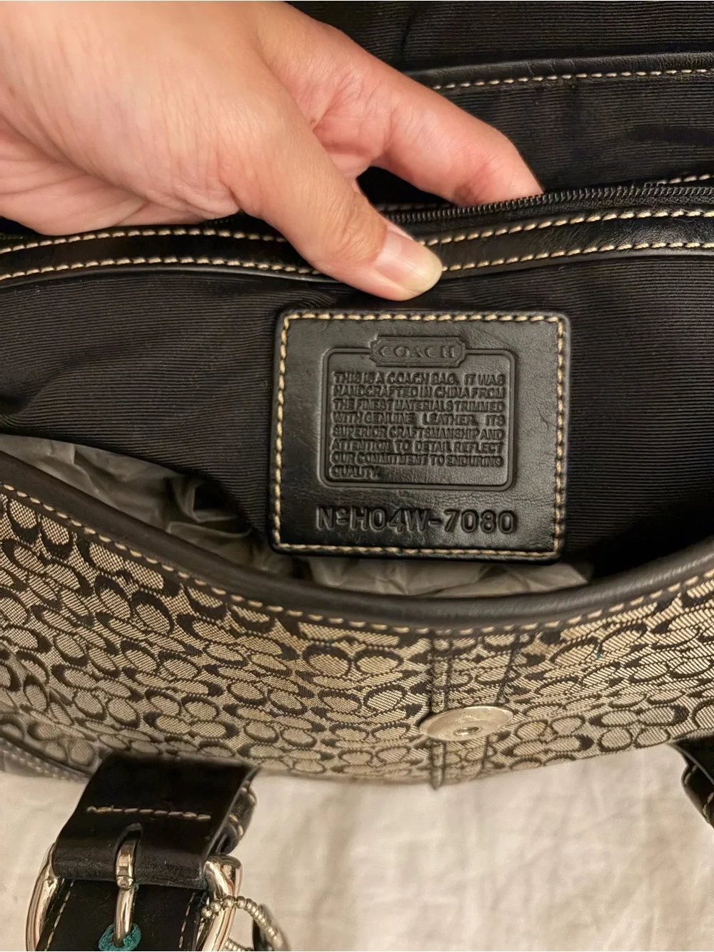 Coach Brown Monogram Shoulder Bag with Black Trim